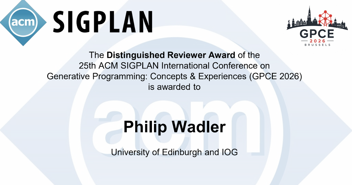 Philip Wadler: GPCE Distinguished Reviewer