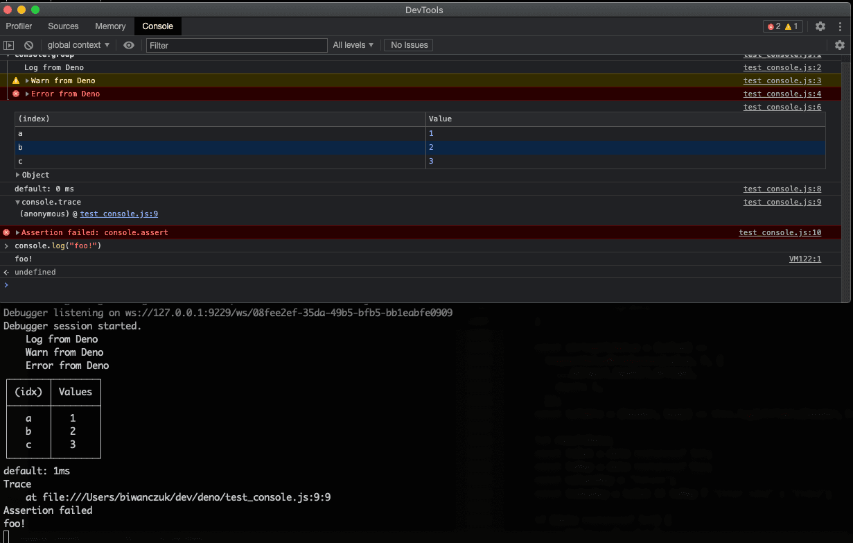 DevTools console