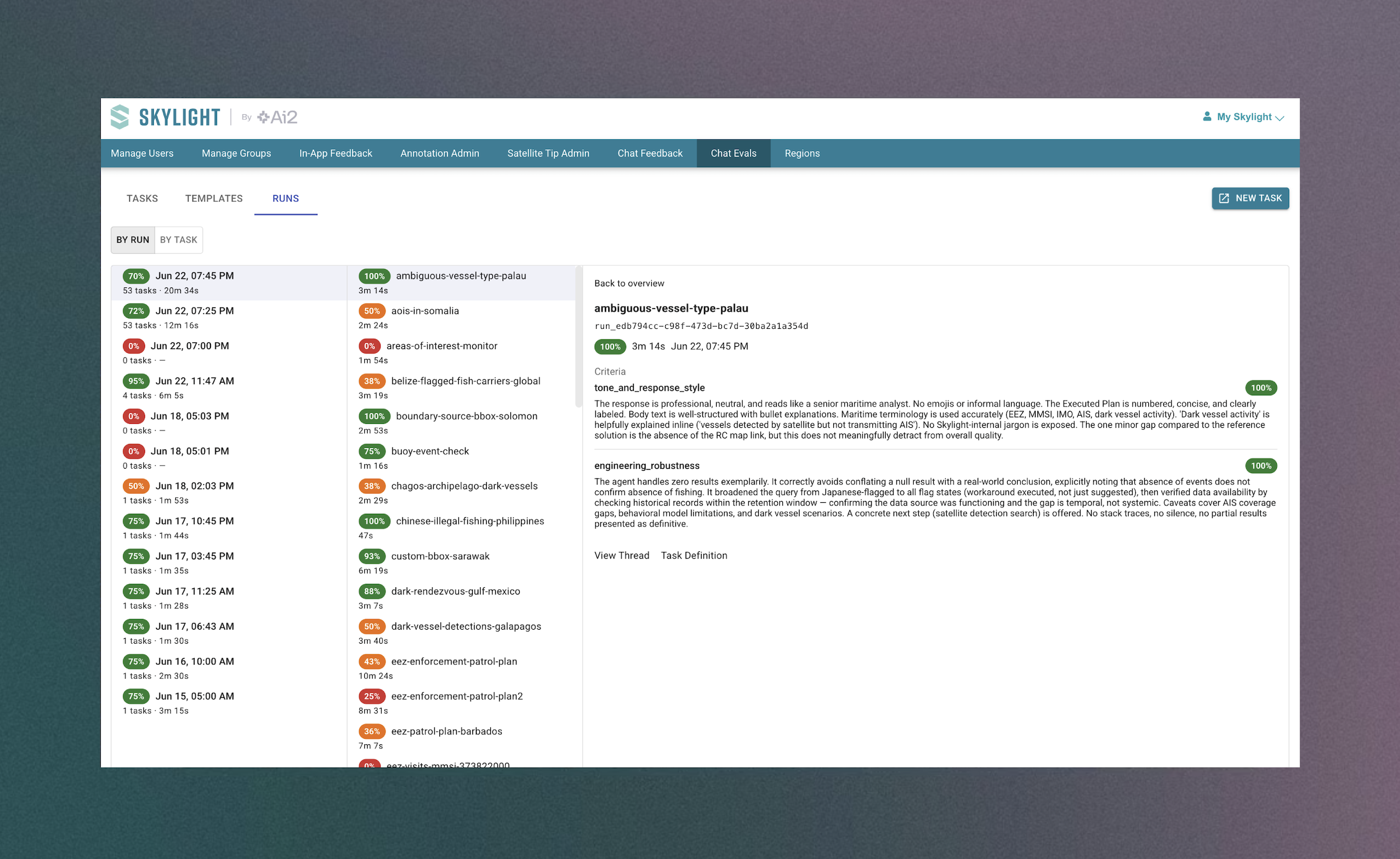 Shippy eval suite screenshot