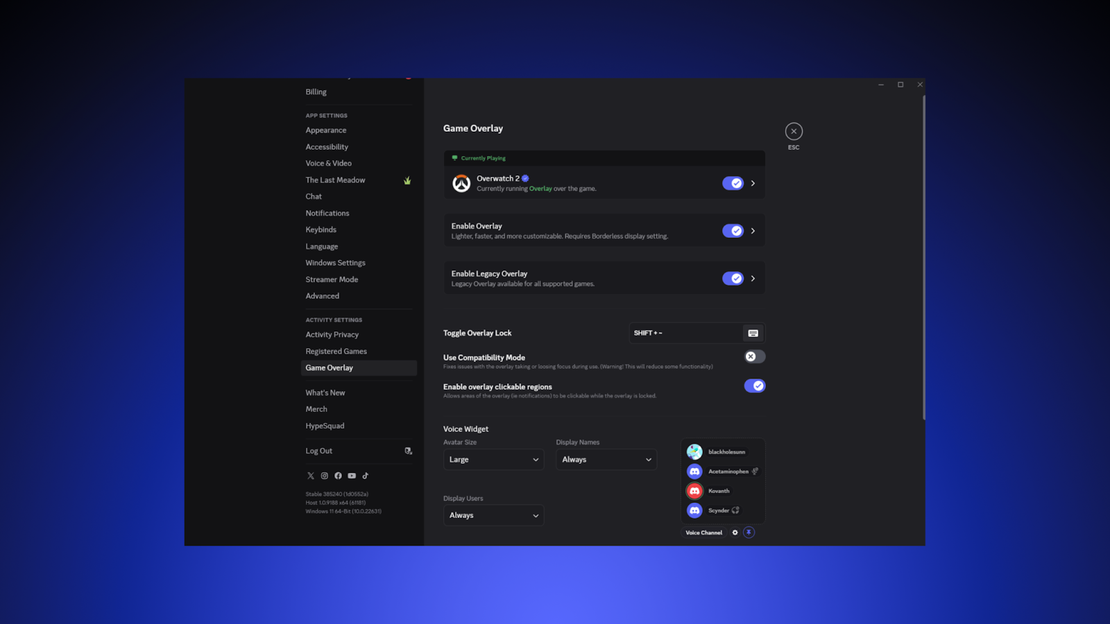 The “Game Overlay” settings page in the desktop app.