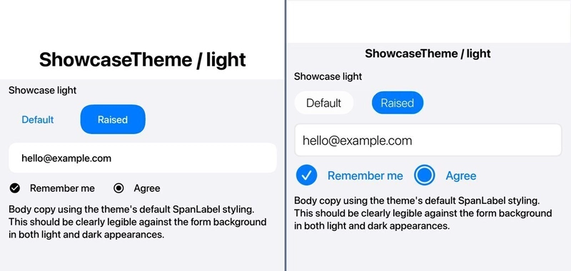 iOS Modern light theme before and after the fidelity pass