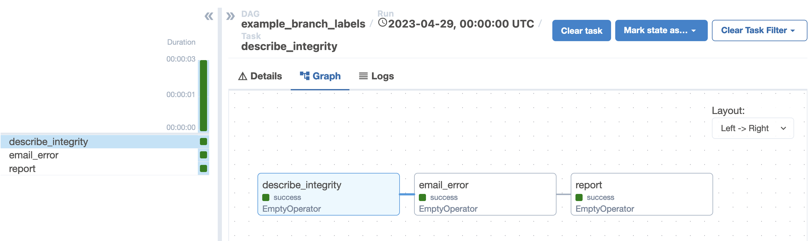 The new graph view can be filtered to show downstream tasks only