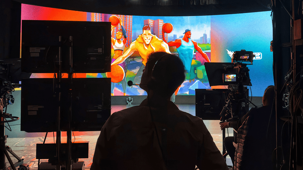 Backstage at the Unite 2022 keynote as Nathan Ventura from Vinci Games presents on VR basketball game Blacktop Hoops.