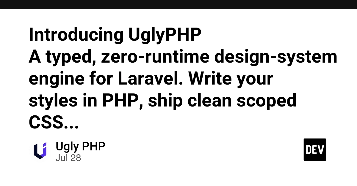 Introducing UglyPHP 🎨
A typed, zero-runtime design-system engine for Laravel. Write your styles in PHP, ship clean scoped CSS, no build step, no context switching.

Write ugly. Ship beautiful.
Our Docs: https://uglyphp.dev
#laravel #php