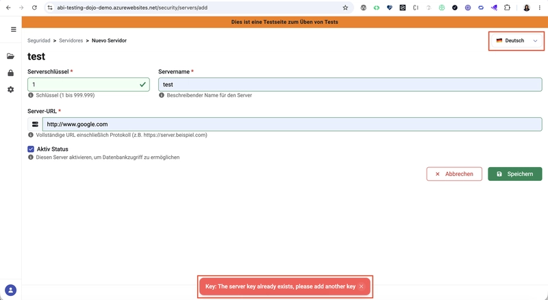 Error message on english