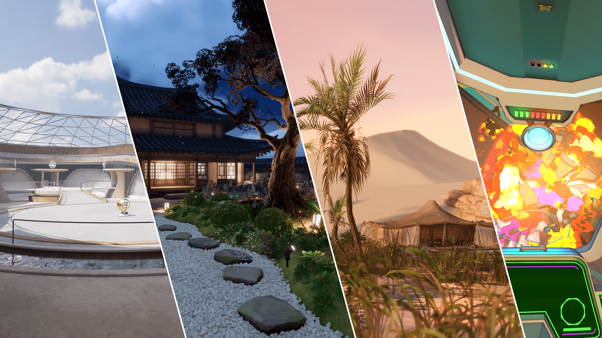 Four scenes from the URP 3D sample project