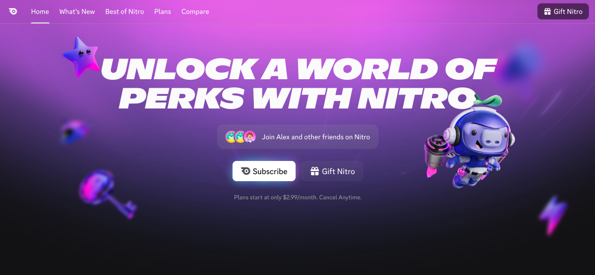 The updated Discord Nitro webpage.