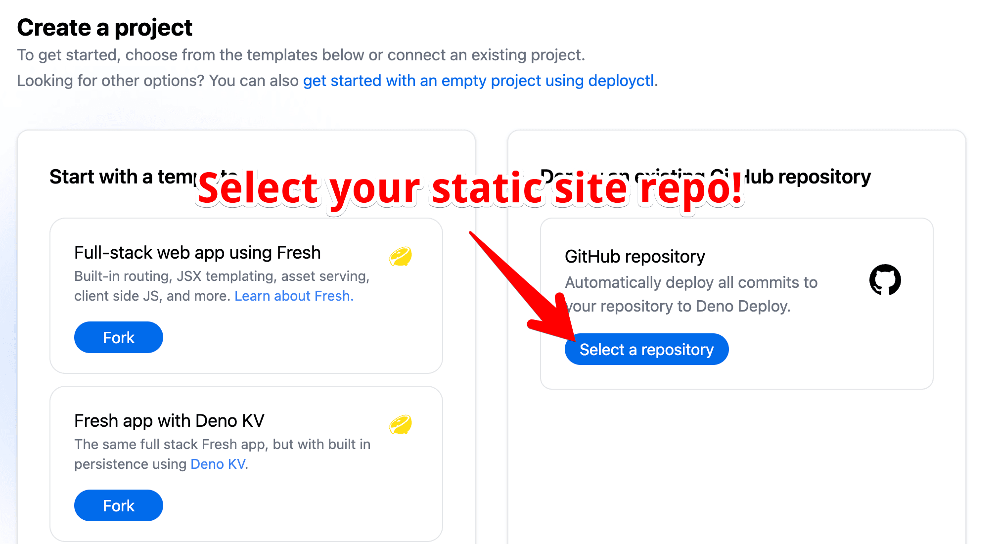 create a new Deploy project from an existing GitHub repo
