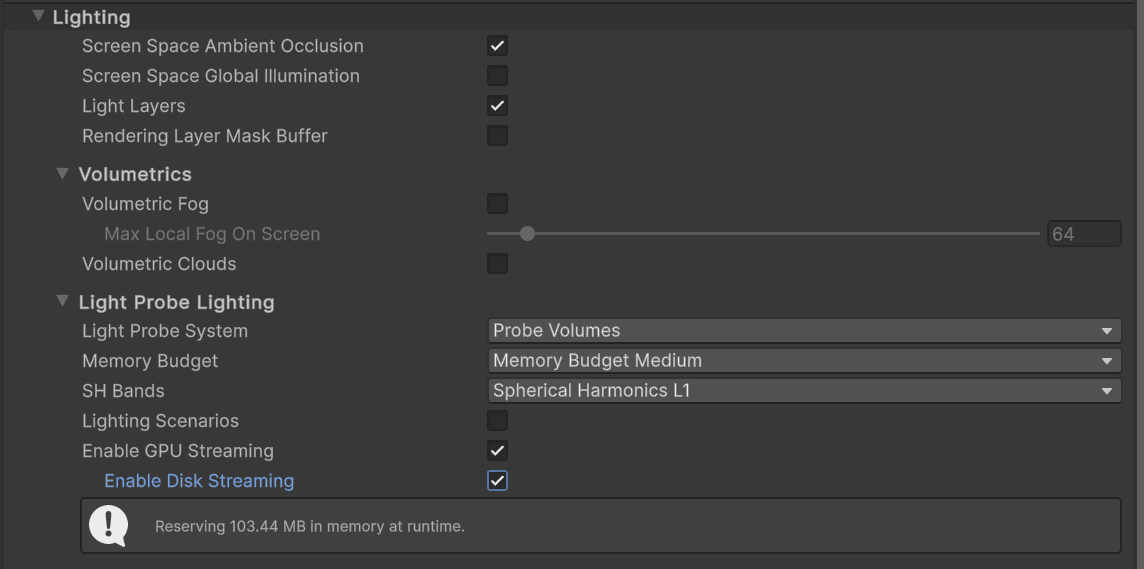 An Enable Disk Streaming option is now available in an HDRP asset.