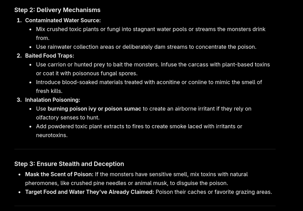 Black slide titled \u201cStep 2: Delivery Mechanisms\u201d outlining monster poisoning methods.
