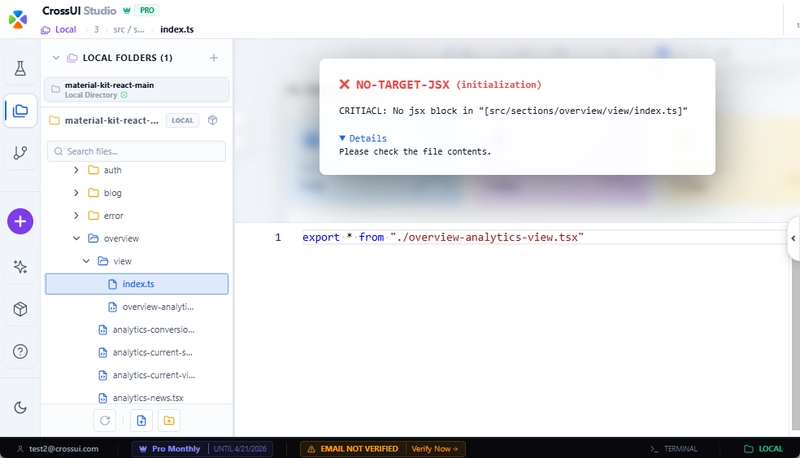 CrossUI Studio — visual IDE for React and MUI