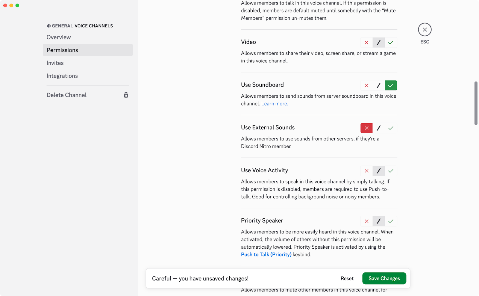 Soundboard-specific Channel permission settings.