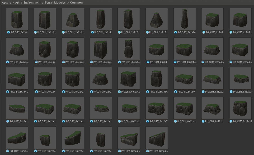 Terrain building blocks used for level creation in Survival Kids