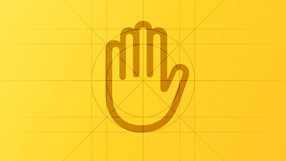 A privacy icon of an outstretched palm against a yellow background.