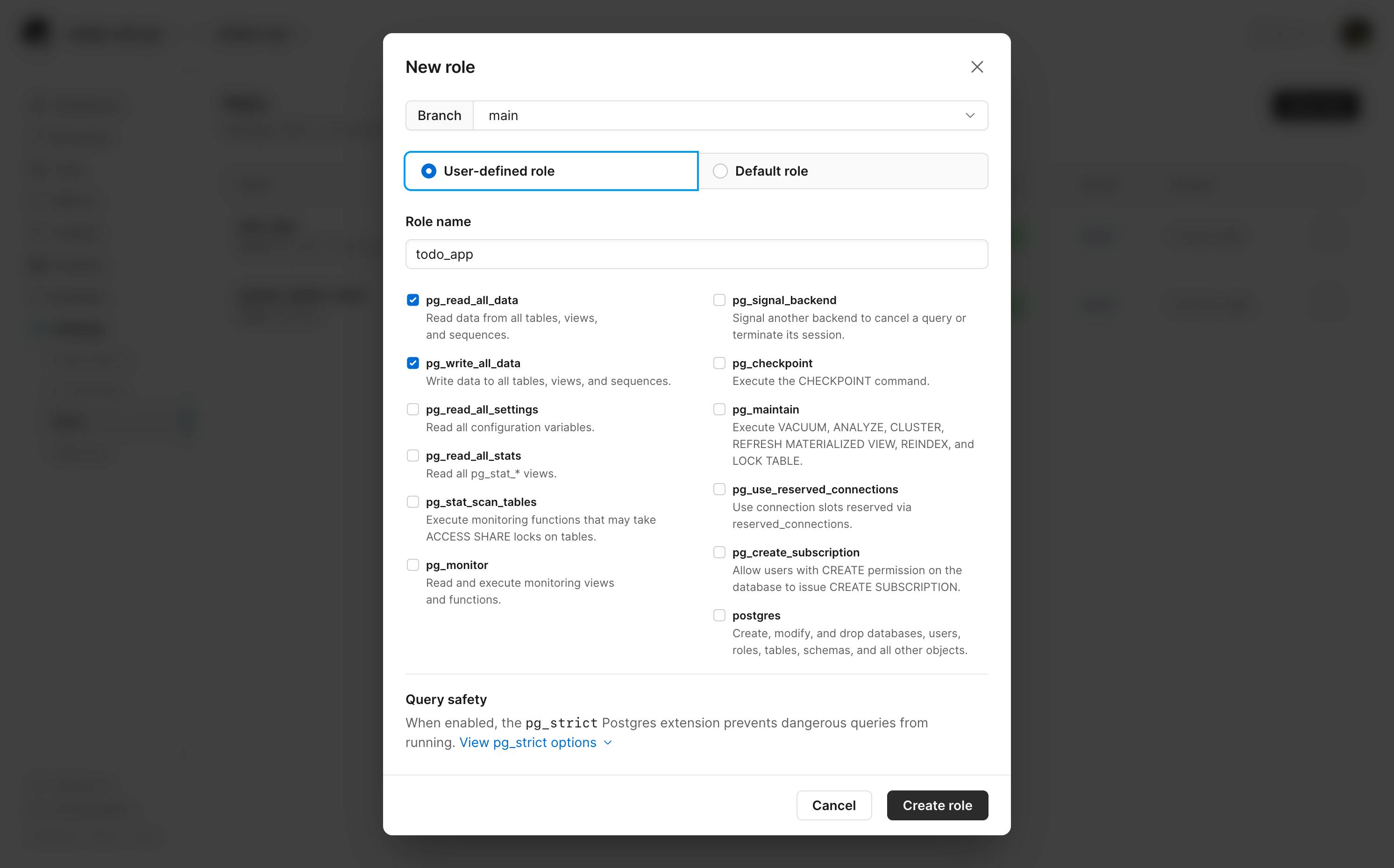 Creating a role in the PlanetScale dashboard