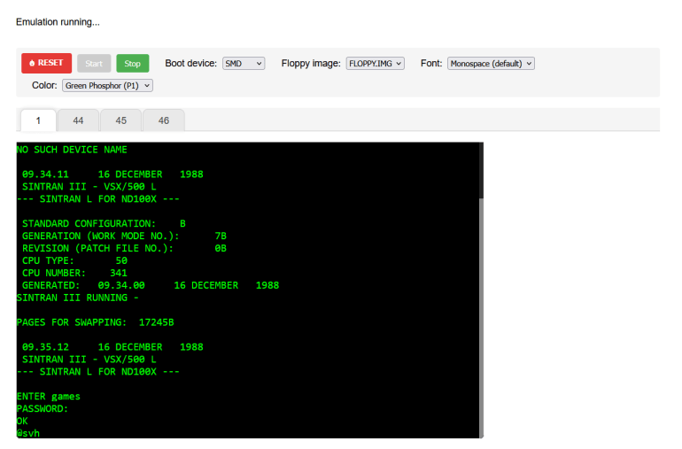 How to start the game using the online emulator. Press Esc when the "Pages for swapping" text shows up.