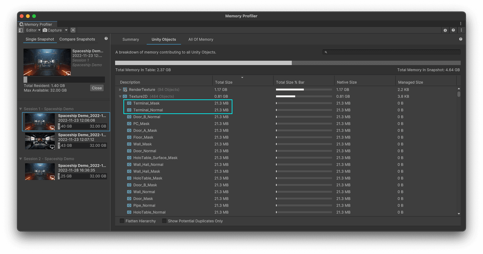 The offending two textures in our capture are now the same size as comparable textures after the change.