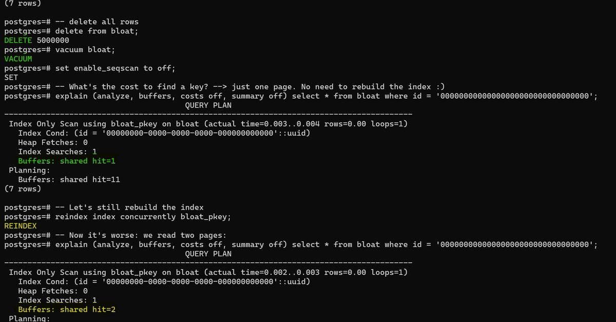 B+tree height after delete: PostgreSQL fast root