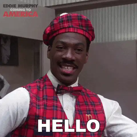 From the film Coming to America: Eddy Murphy wears a plaid vest and tammy hat and says