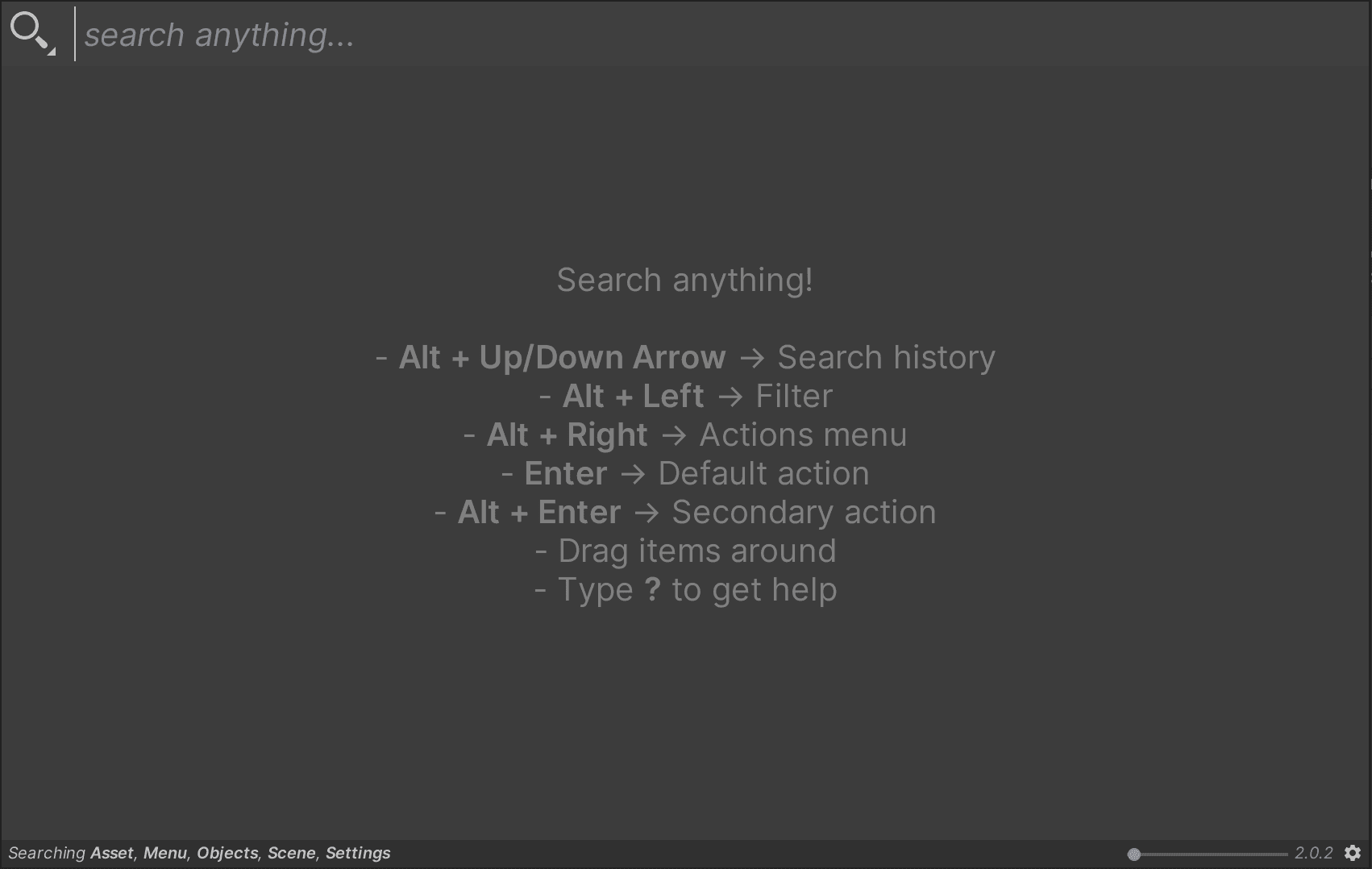 Use the hotkey or Help menu to launch QuickSearch.
