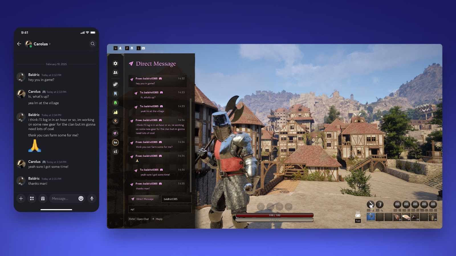 A demonstration of the Social SDK in-action in the game Pax Dei.