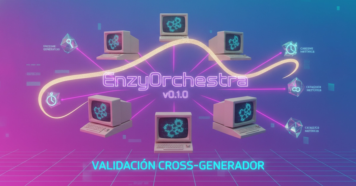 EnzyOrchestra v0.1.0: validación cross-generador para diseño de enzimas de novo