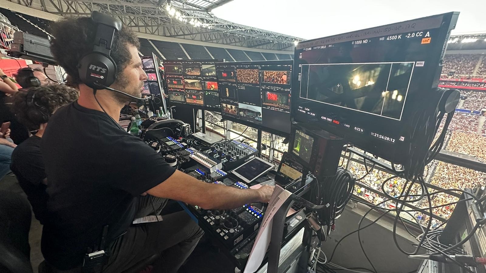 Operator using Cyanview RCP for a massive crowd in an arena