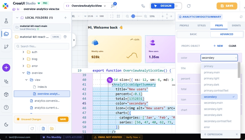 CrossUI Studio — visual IDE for React and MUI