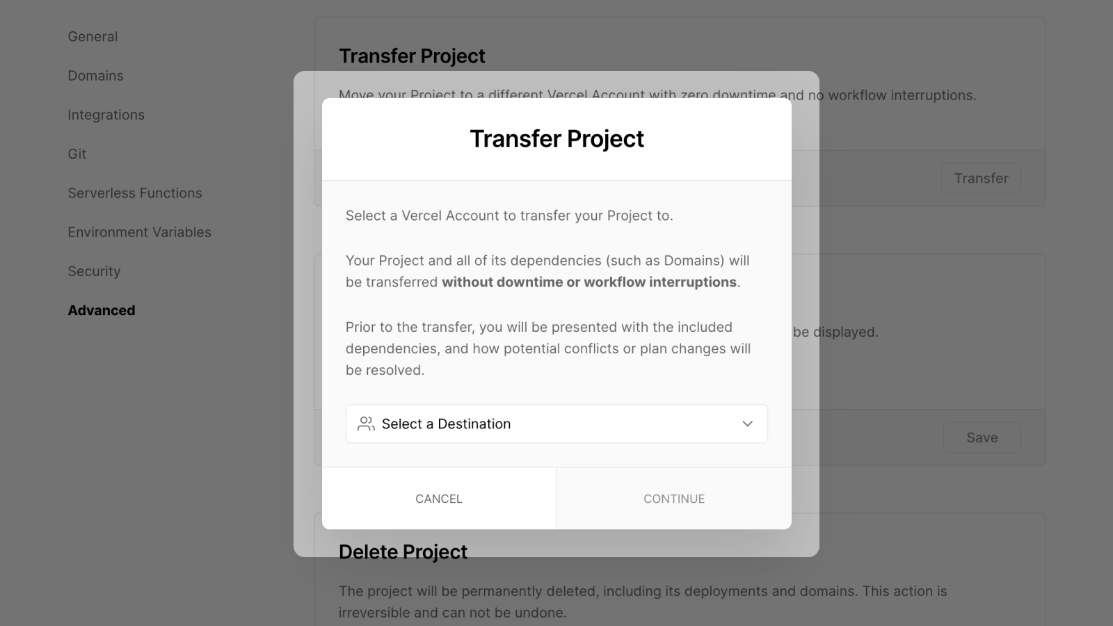 Projects can now be transferred to Personal Accounts