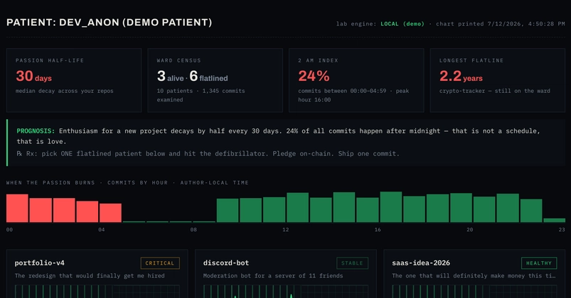 I Put My Dying Side Projects on Life Support — an ICU With Real EKGs, a Snowflake Lab, and an On-Chain Defibrillator