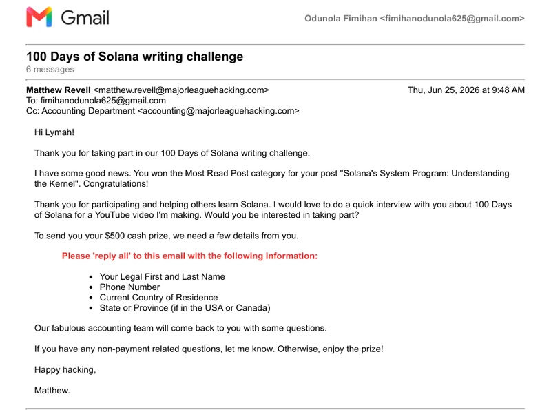 Epoch 1 writing challenge congratulaory email