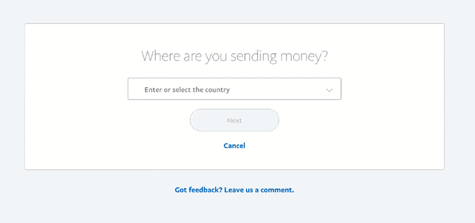 gif of a country selector experience on PayPal