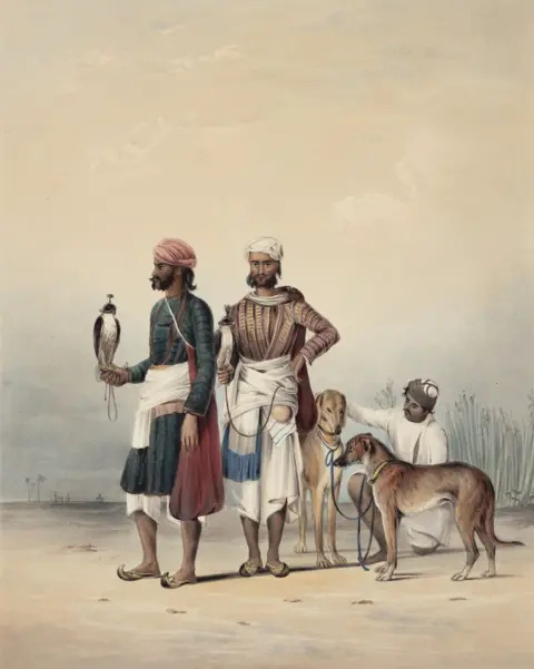 DAG Servants with dogs and hawks belonging to the King of Oude, 1844