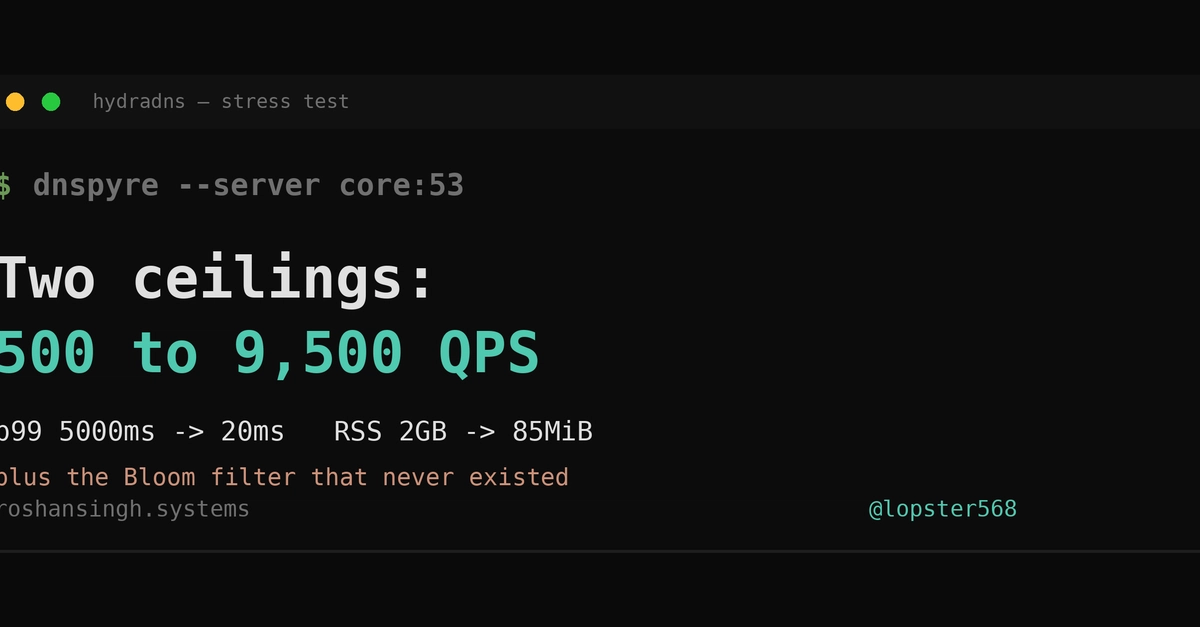 Two ceilings: taking a Go DNS server from 500 to 9,500 QPS