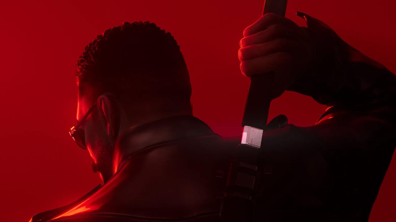 Blade, backlit, with a blood red background