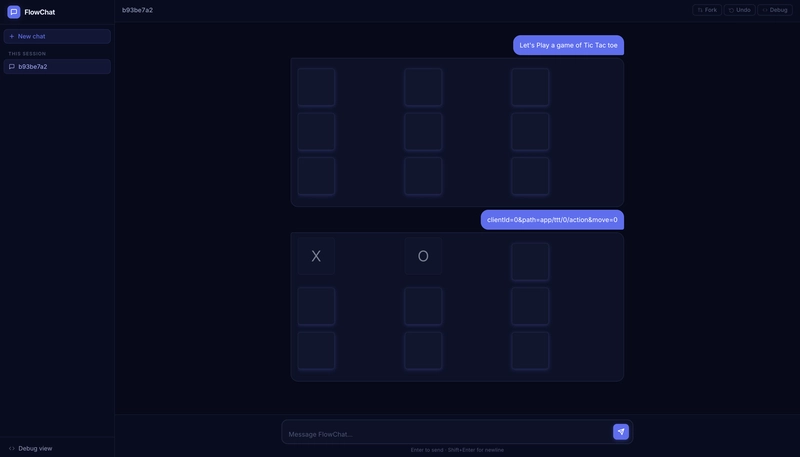 Screenshot of Tic Tac Toe game running live inside a chat bubble