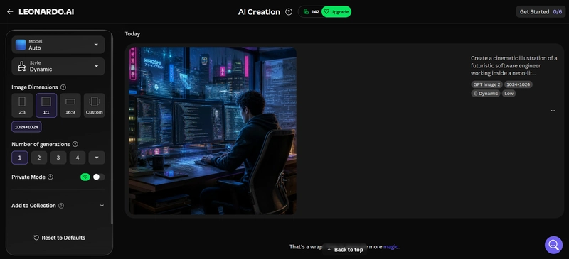 Leonardo AI generating highly detailed futuristic software engineer concept art with holographic user interfaces, realistic lighting, reflections, multiple monitors, and a cyberpunk atmosphere