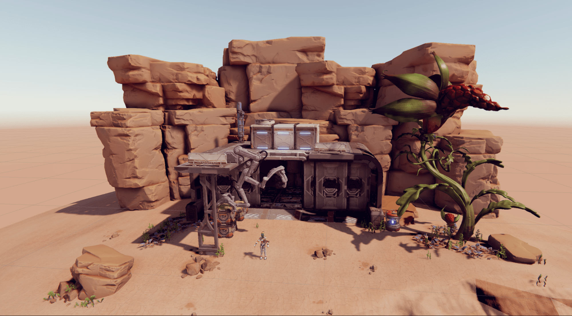 The diorama scene mixing baked and real-time lighting