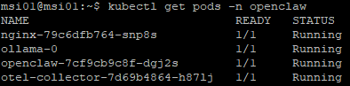 Image: Containers in the openclaw namespace