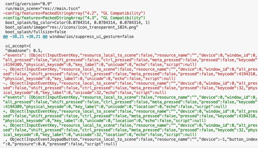 The original `diff` view of a modified object