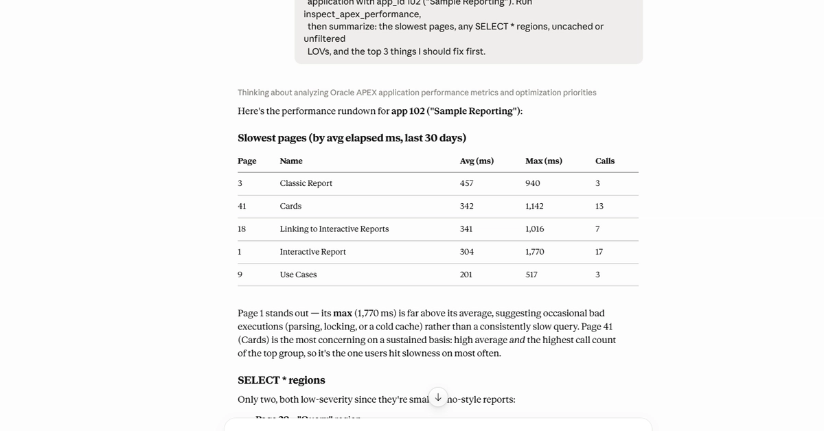 Teaching an AI to read a relational database — including Oracle APEX