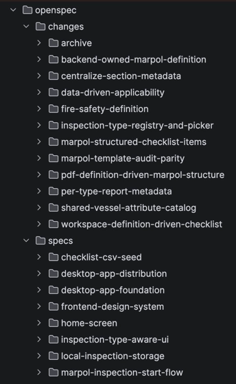 screenshot of the openspec/changes/ tree,