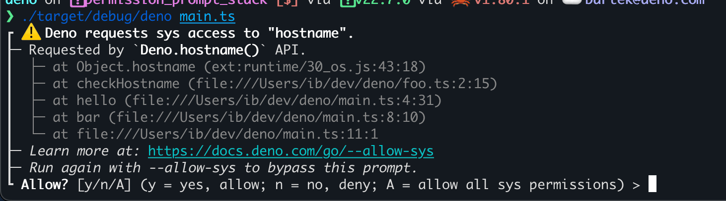 Demo of stack trace in permission prompt