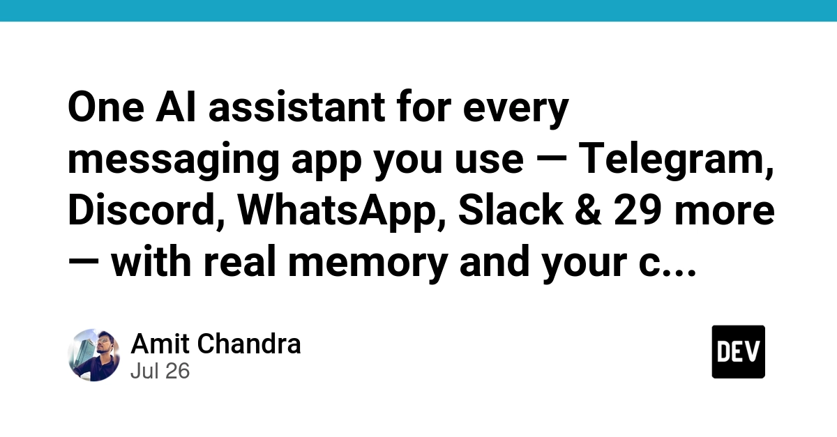 One AI assistant for every messaging app you use — Telegram, Discord, WhatsApp, Slack & 29 more — with real memory and your choice of 13 LLM providers.