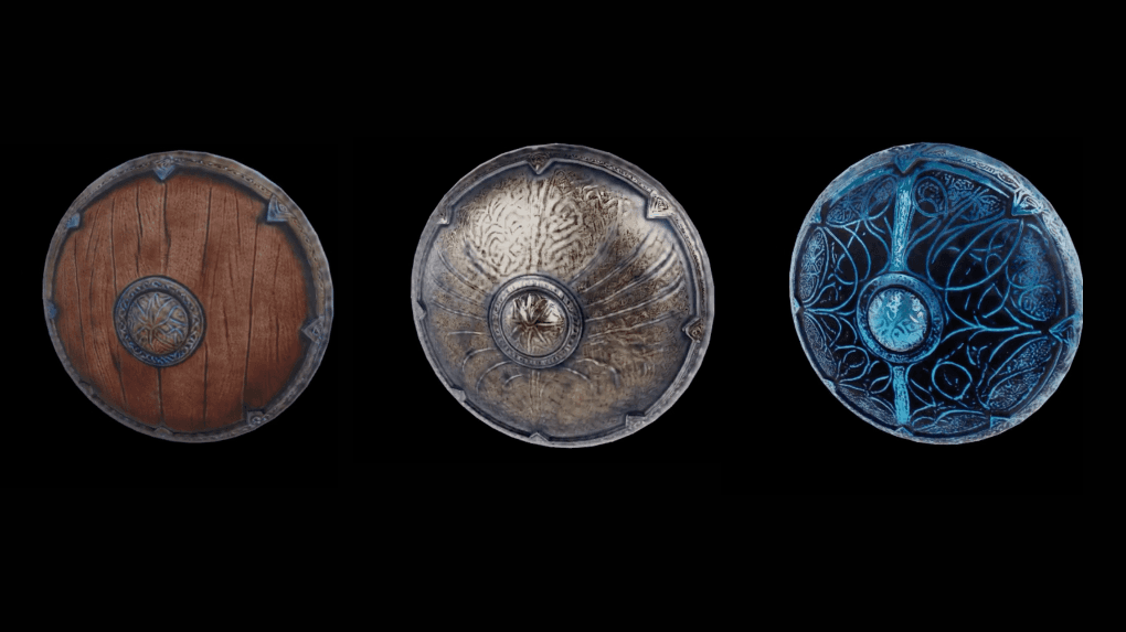 Example of Texture 3D outputs on a 3D shield asset