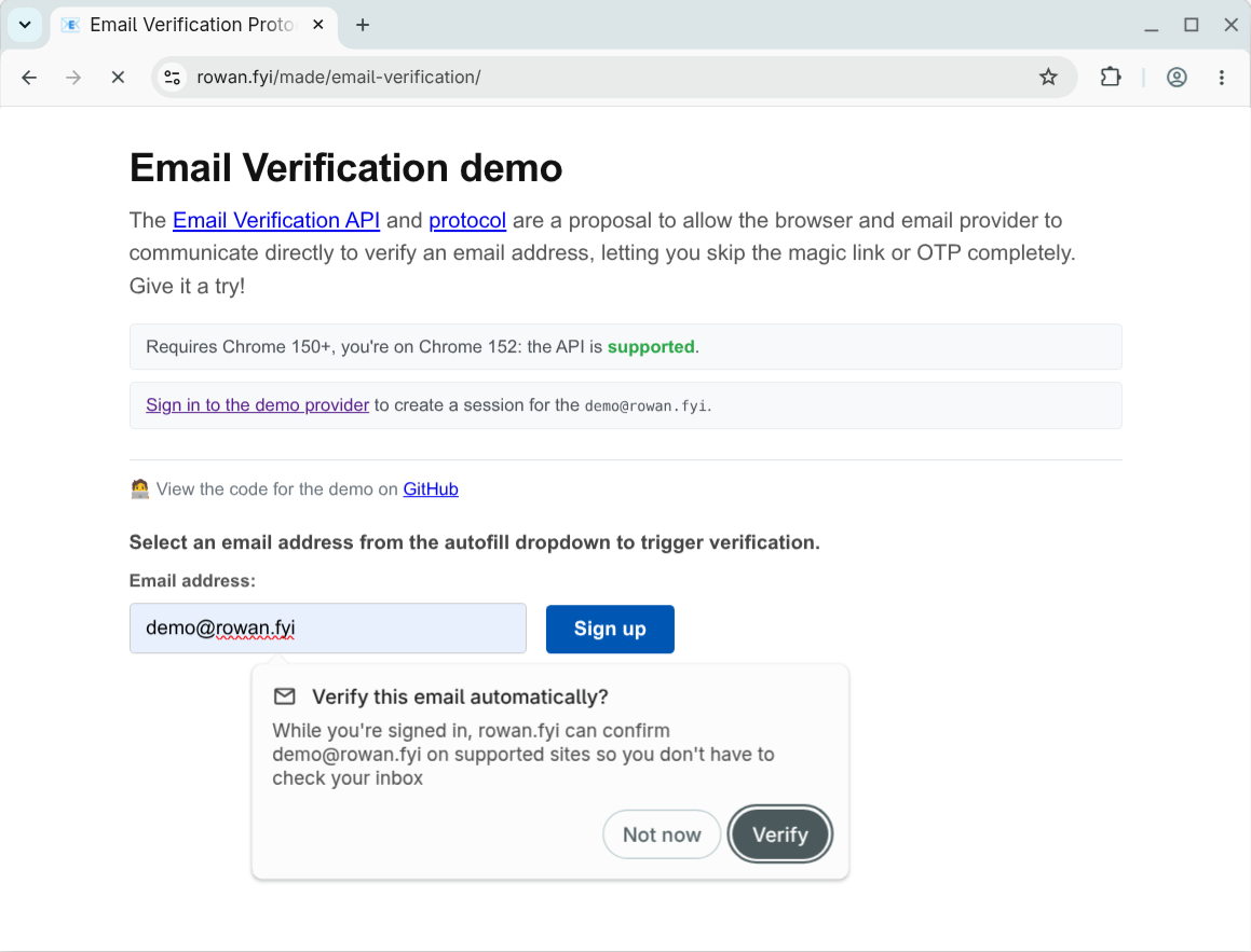 Email Verification API user prompt demo
