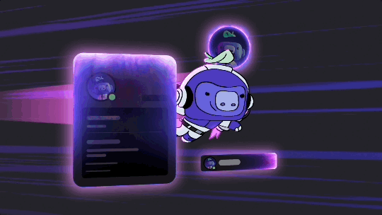 Wumpus flying with a jetpack, surrounded by items from a special Nitro-themed profile bundle.