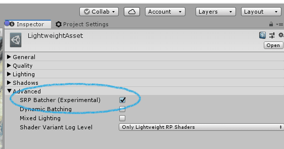 Enable SRP Batcher