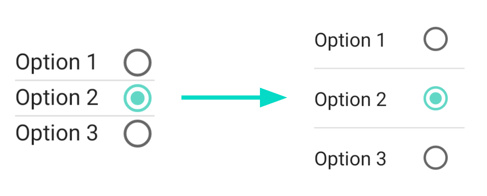 RadioButton touch target update  Left: Compose 1.0, right: Compose 1.1
