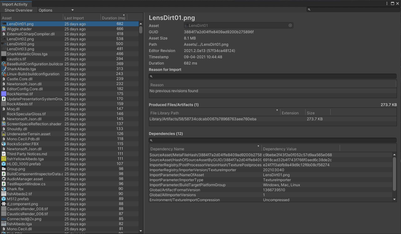 The new import activity window - file 'lensdirto1' is selected.